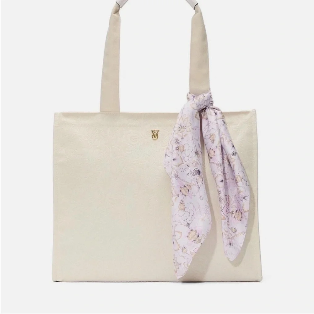 Victoria's Secret Cream Tote Bag with Elegant Twilly Scarf NWT